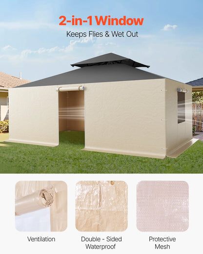 VEVOR Gazebo Sidewall Fits 12 x 20 ft Gazebos, 4-Panel Winter Cover Side Walls for Hardtop Gazebo, High-Density PE Material, All Weather Outdoor Cover with Mesh Windows, Gazebos not Included