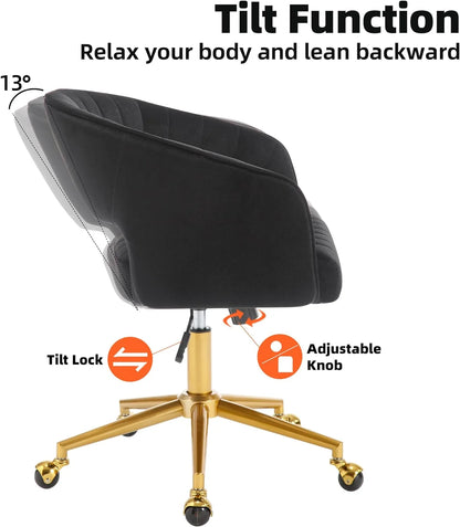 Westice Home Office Desk Chairs, Velvet Task Chair, Height Adjustable Swivel Vanity Chair with Golden Base for Vanity Study, Living Room Computer Room, Beige