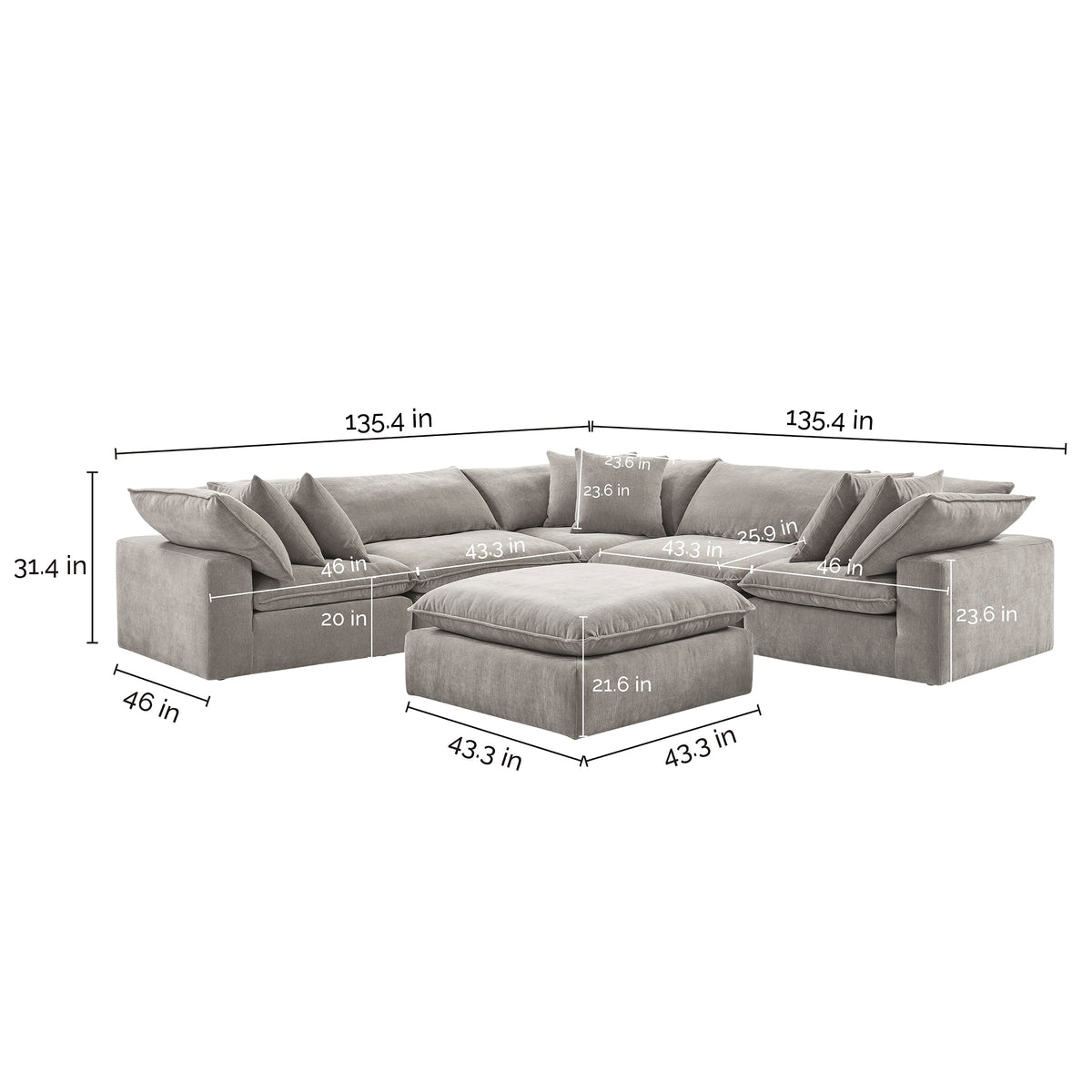 Sereen 6-piece Fabric Modular Sectional, Taupe