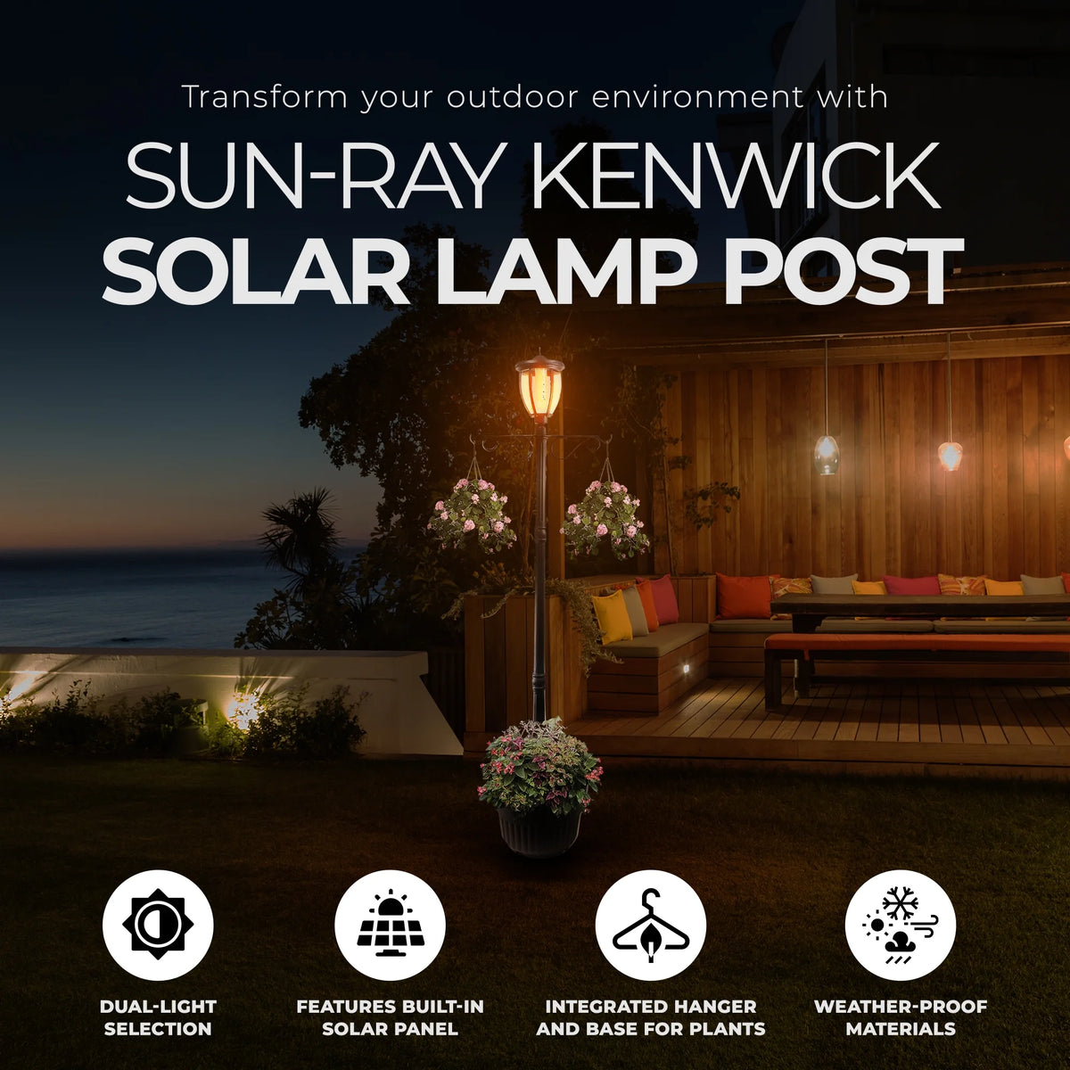 Sun-Ray Kenwick 7 Foot Single Head Solar Lamp Post & Planter, Bronze