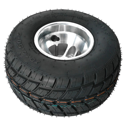 High Performace Go Kart Tire and Rim, 10x4.50-5 Go Kart Front Wheel and Tire Fit Bolt Pattern 48mm w/ 3 Holes for Go Kart Drift Trike Buggy Racing Cart, Non-Slip Tread, Aluminum Alloy Rim (2)