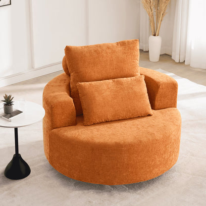 Fumahaus Upholstered Swivel Accent Chair, Oversized Comfy Round Sofa Chair with Two Pillows, Leisure Sofa Chair for Living Room Bedroom, Beige