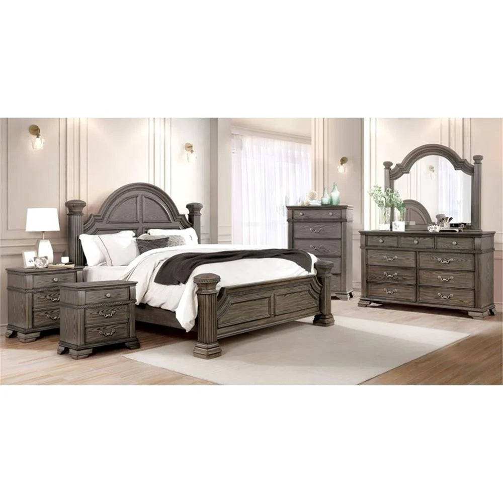 FOA Charo 6pc Gray Wood Bedroom Set-King Nightstands??����?��?