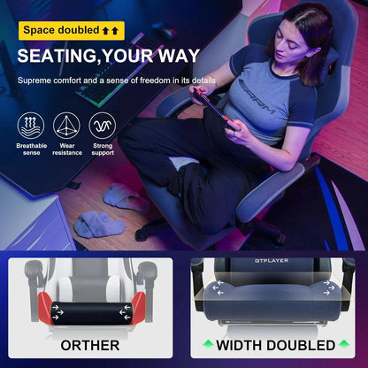 GTPLAYER Ergonomic High Back Pocket Spring Cushion Gaming Chair with Footrest & Linkage Armrests, Black