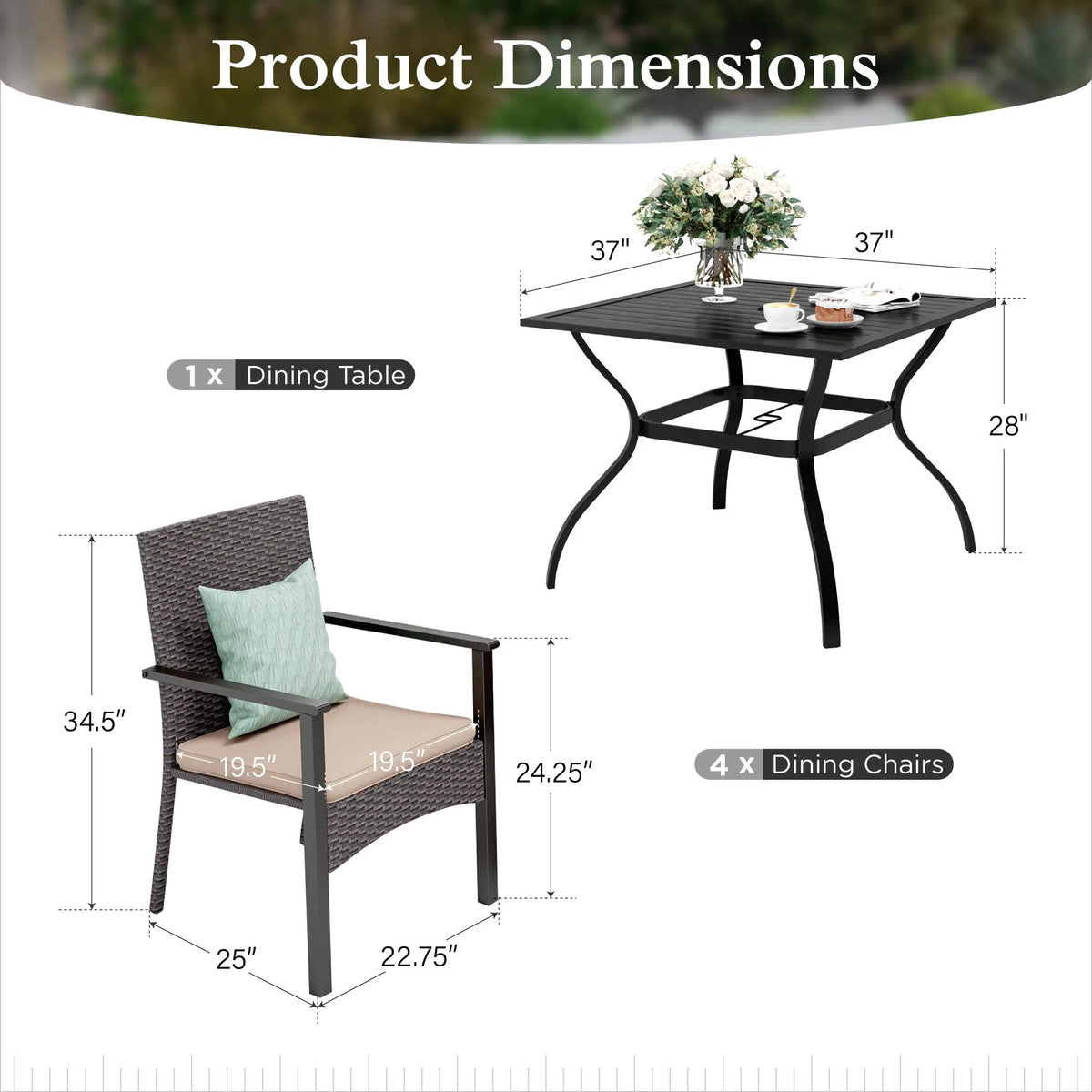 Alpha Joy 8-Piece Outdoor Patio Dining Set with 13 ft Umbrella, Rattan Chairs & Rectangle Table Set for 6, Beige Umbrella