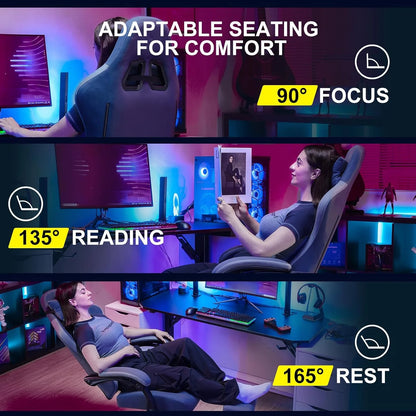 GTPLAYER Ergonomic High Back Pocket Spring Cushion Gaming Chair with Footrest & Linkage Armrests, Black