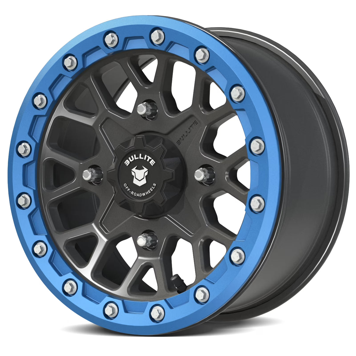 Bullite Wheels BT-05 Rider 15in UTV ATV SXS Beadlock Rims 15x7 Blue, 4x156 Bolt Pattern, 5+2 Offset, Compatible with Polaris RZR 1000 XP/Ranger XP 900/1000