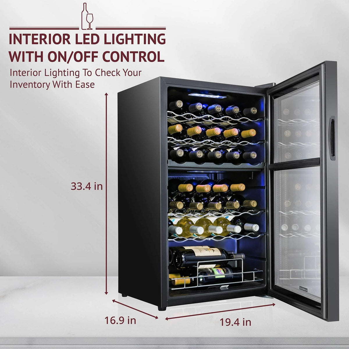 Schmecke Wine Fridge, Dual Freestanding Wine Refrigerator, 33 Bottle Wine Cooler