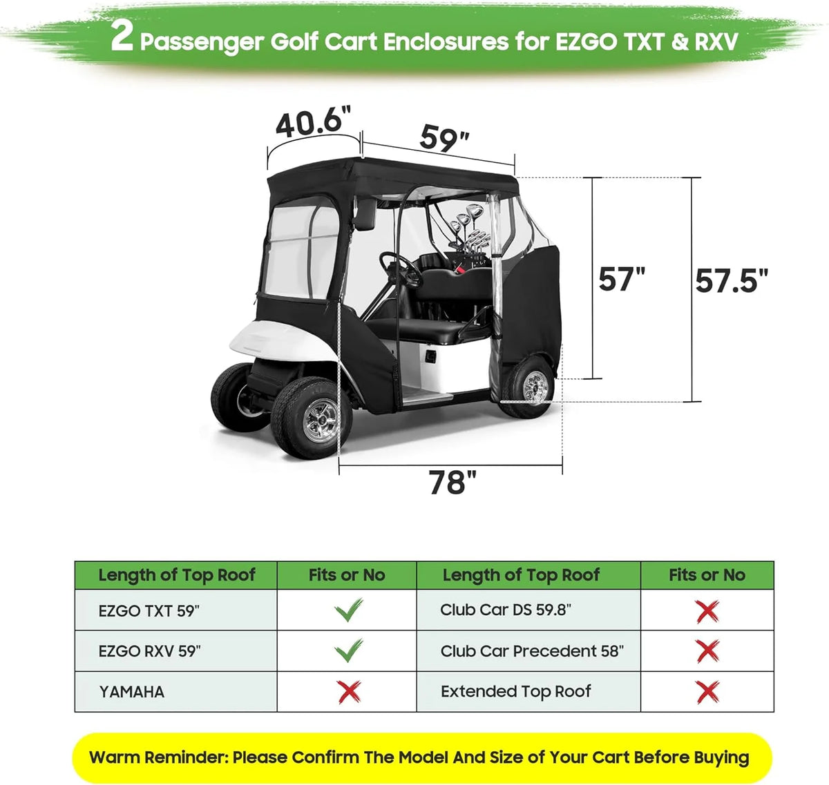 10L0L 2 Passenger Golf Cart Enclosures Fit EZGO TXT RXV, Waterproof Driving Cover Black Golf Cart Accessories