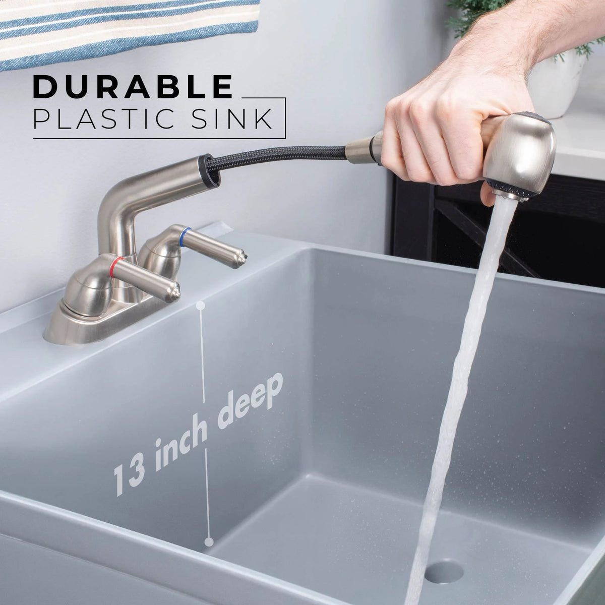 Tehila Utility Sink with Stainless Finish Pull-Out Faucet 19 Gallon - Red