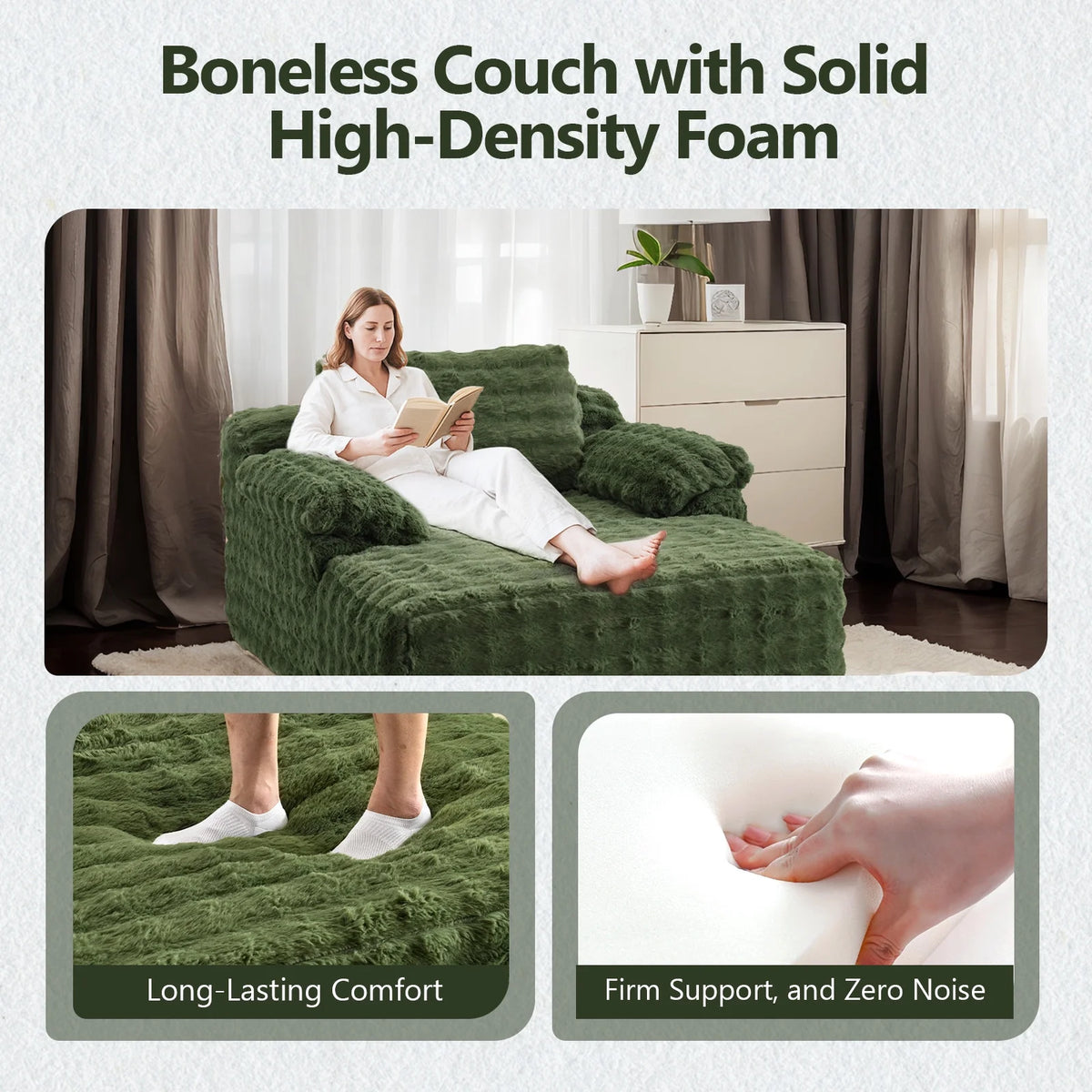 Ktaxon 68" Lounge Chair, Bubble Fleece Fabric Sofa Bed, Boneless Sleeper Chaise with Removable Backrest & Pillow-Top Armrests for Living Room White