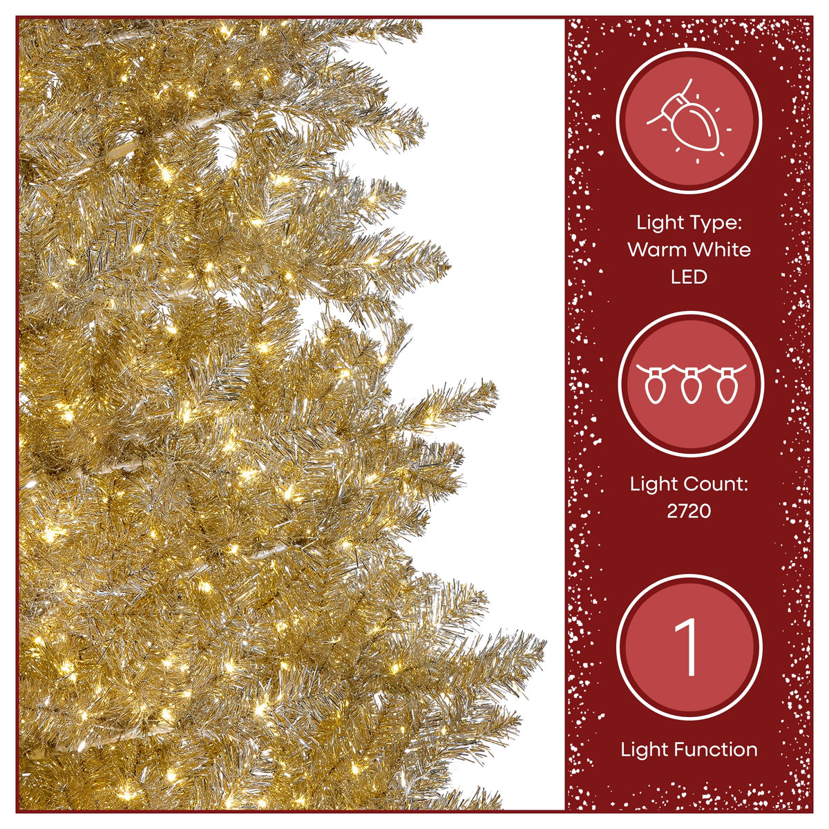 National Tree Company Pre-Lit Artificial Christmas Tree, Platinum, Tinsel, 1250 Warm White LED Rice Lights, Includes Stand, 7.5 Feet