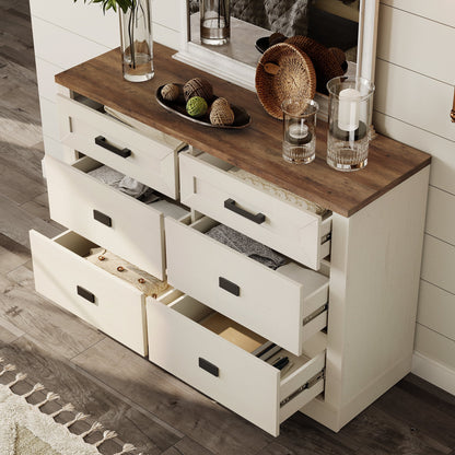 WAMPAT 2 in 1 Dresser with 9 Drawers for Bedroom, Wooden Dressers with Wide Chest of Drawers,Modern Farmhouse Dresser TV Stand with Metal Handles for Living Room, Hallway,Vintage Oak