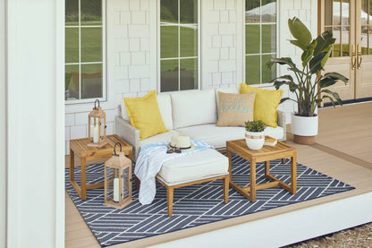 Better Homes & Gardens Davenport Sofa Lounger with Two Acacia Wood Table with Cushions - White