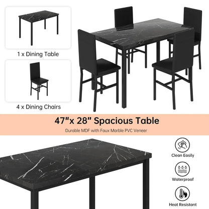 AWQM Dining Table Set of 4, Faux Marble 5 Piece Dining Room Table Set with PU Leather Chairs, Rectangular Kitchen Table Set for Apartment, Dining, White
