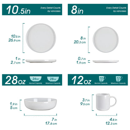 Vancasso, 32-Piece Stoneware Dinnerware Sets, Light Grey Dinner Set, Service for 8