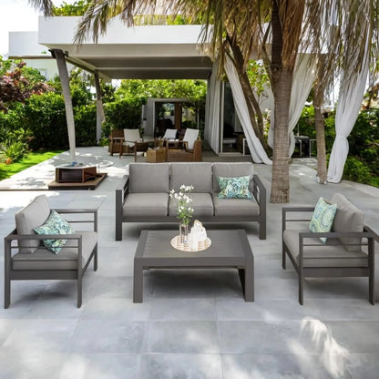 CozyHom 5 Pcs Outdoor Patio Aluminum Furniture Sofa Sets, Outside Patio Conversation Couch Sets With Table&Cushions for Garden Porch, Gray
