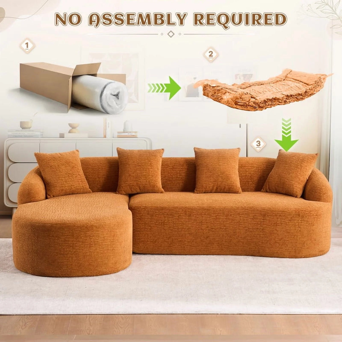 Timbernest 99" Modular Sectional Sofa with Pillows, Chenille L Shaped 3-Seater Couch with Deep Seat, White