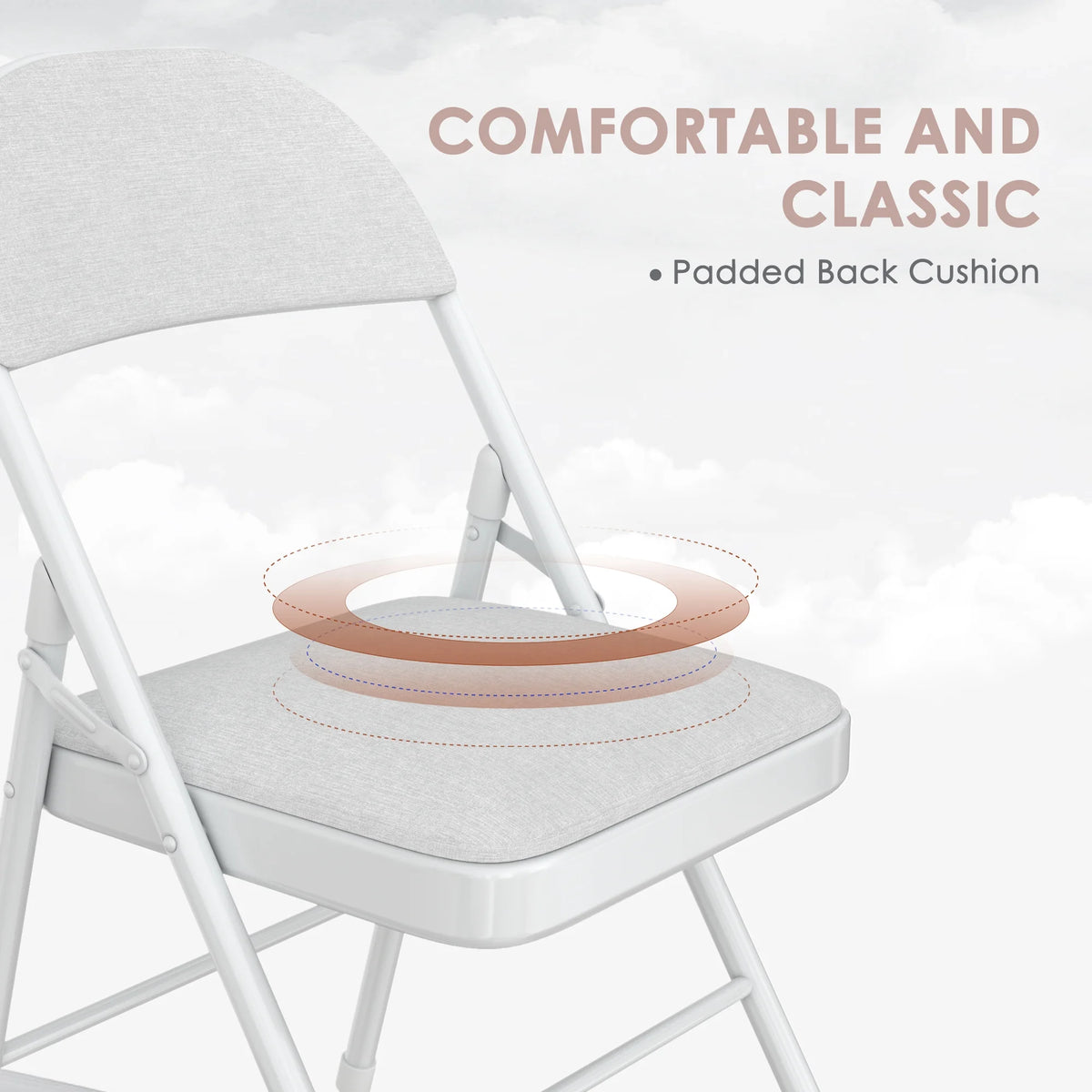 VECELO Set of 4 Folding Chairs, Fabric Dining Chair Set with Padded Cushion and Back, Indoor Outdoor Upholstered Seat with Metal Frame for Home Office Events Wedding Party, Orange