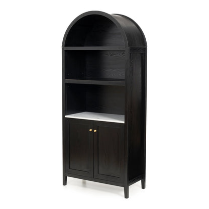 EYYTHUNG 71" Tall Arched Cabinet Modern Farmhouse 5-Tier Arched Bookcase Storage Display Cabinet with Faux Marble Top, Natural Oak