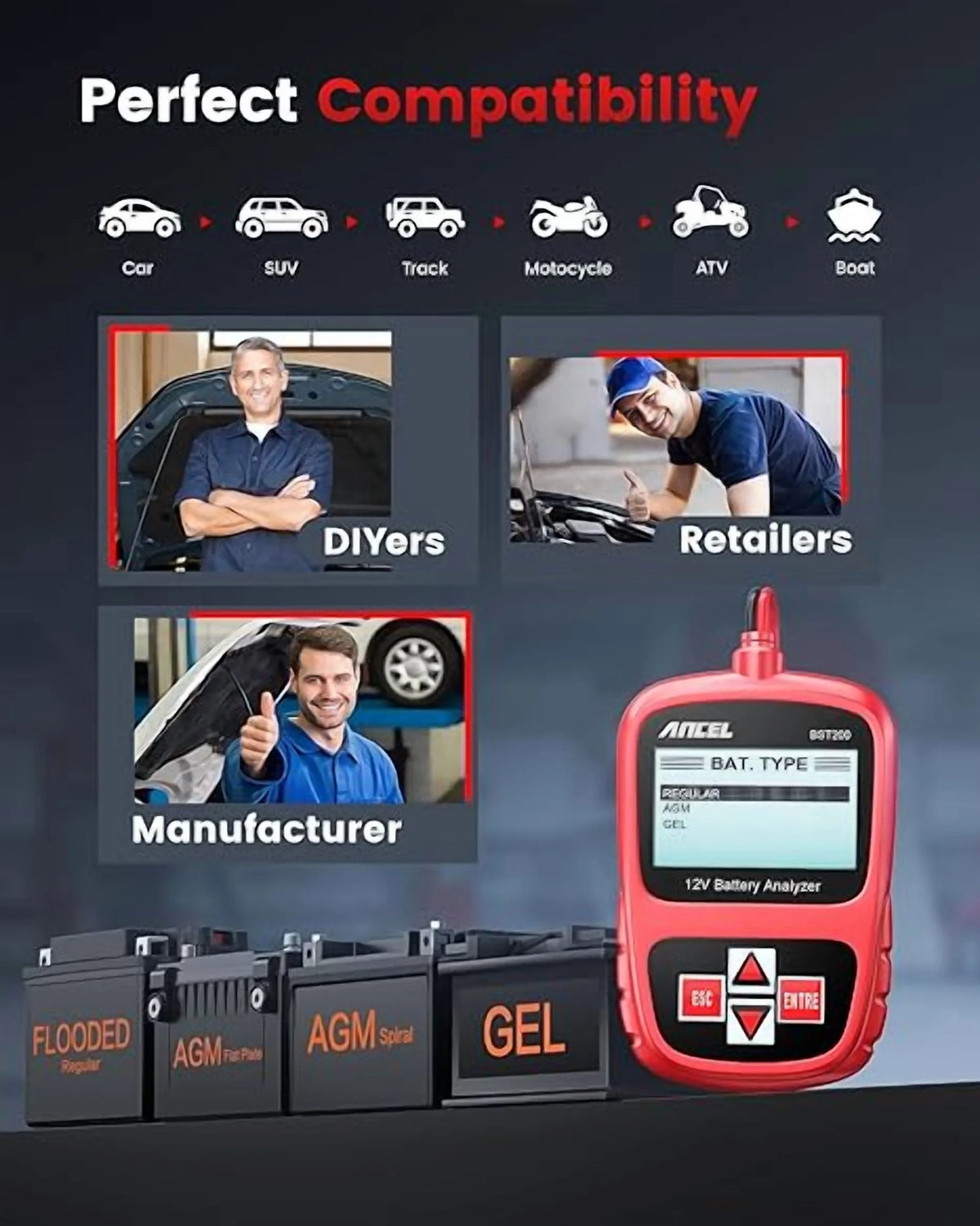 ANCEL BST200 Car Battery Tester with ANCEL BM700 Fit for BMW Full System Diagnostic OBD2 Scanner
