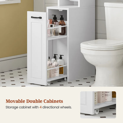 Frhnenha Over The Toilet Storage Cabinet with Pulley, Bathroom Storage Cabinet, with Adjustable Shelf and Open Shelf for Bathroom, Restroom, Laundry, White