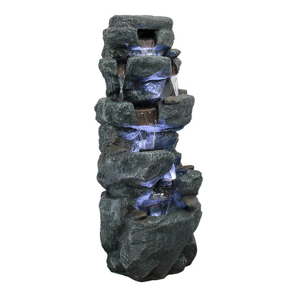 SunJet 40.5" Rock Water Fountain w/LED Lights - Outdoor 6-Tier Waterfall Fountain  for Garden Decor