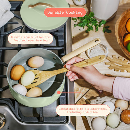 Beautiful 12pc Ceramic Non-Stick Cookware Set with Strainer Lids, White Icing by Drew Barrymore