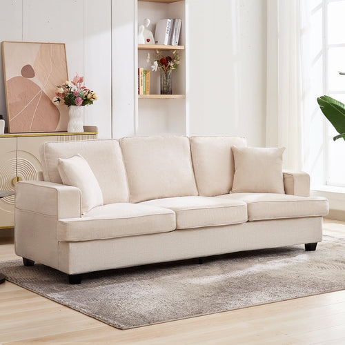 Korser 89" Chenille Sofa 3 Seater Couch with Extra Upholstered Deep Seats for Living Room,Removable Cover,Beige