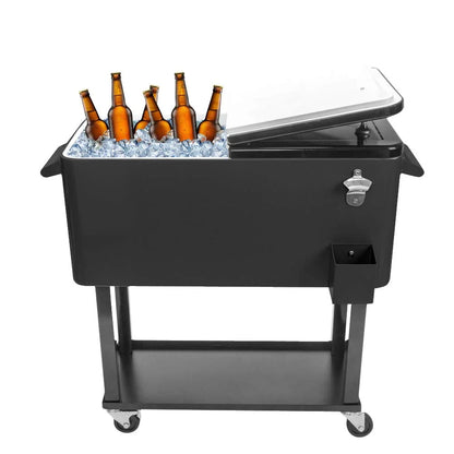 BNSPLY 80 Quart Outdoor Cooler Cart Rolling Ice Chest Cooler Cart, Portable Patio Cooler with Bottle Opener, Handles and Drainage, Standing Cooler for Patio Party, Camping and BBQ, Mint Green