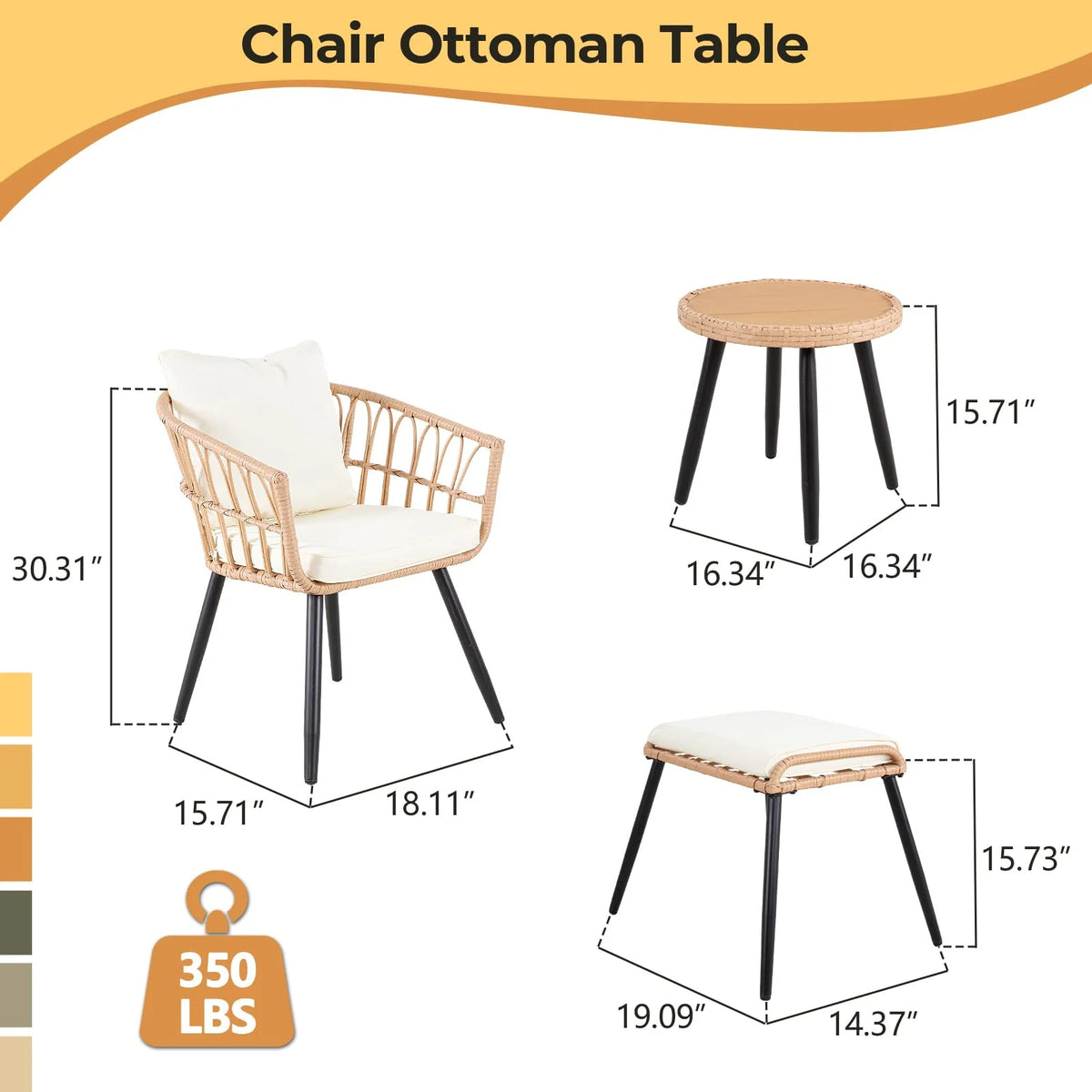 FHFO 3 Piece Patio Bistro Set, Outdoor Wicker Apartment Balcony Furniture Sets, Rattan Table and Chairs Set of 2 for Porch Backyard Lawn Poolside Deck, Beige
