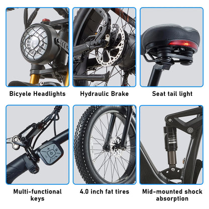 Dual Motors AWD 2000W Electric Bike for Adult 26'' UL2849 48V 30AH E-mountain bike 4.0 Fat Tire up to 35MPH&120Miles Long Range Off-road Ebike Dual Hydraulic Disc Brakes&Ful Suspension Electric Bicyc