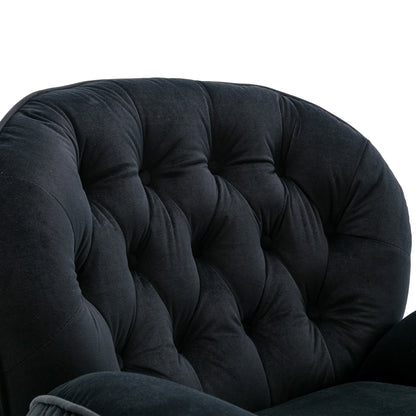 Velvet Swivel Accent Chair with Ottoman, Modern Chaise Lounge Chair with Metal Frame and Footstool, Comfy Armchair Reading Chair for Living Room Bedroom Office,Blue