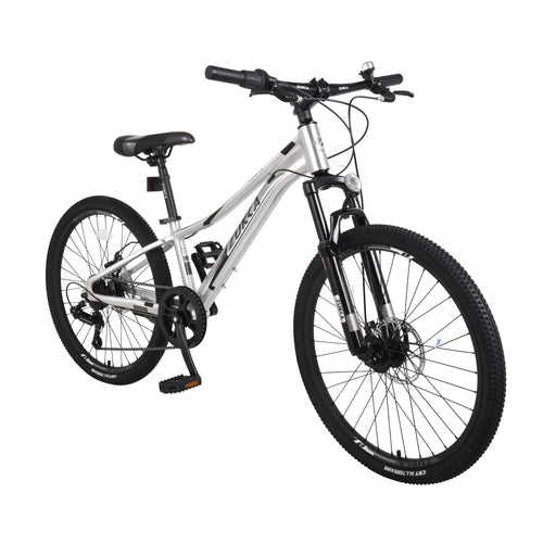 Meghna 7-Speed Mountain Bike for Girls Boys 24 inch Shimano Kids Bicycle Silver 9-12 Year Child