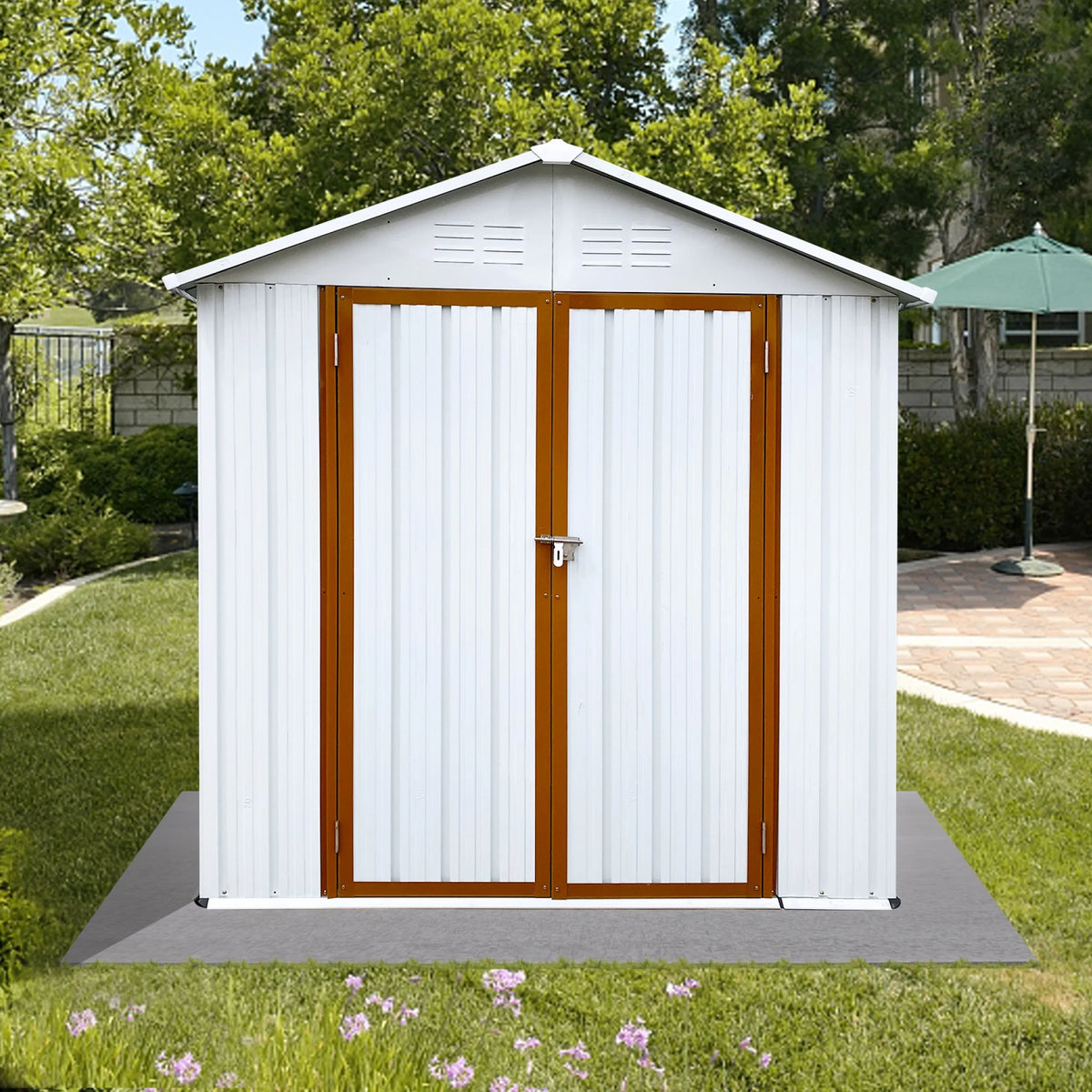 Outdoor Storage Garden Sheds 6FTx4FT Apex Roof Lockable Doors for Backyard White+Yellow