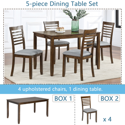 Sesslife 5 Piece Dining Set with One Rectangle Table and 4 Upholstered Chairs for 4 Persons, Dining Room Table Set for Small Place(Table+4 Chairs)