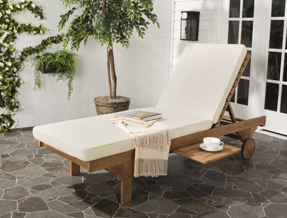Safavieh  Outdoor Newport Solid Wood Chaise Lounge Chair with Side Table & Cushion - 27.6" x 78.7" x 14.2"
