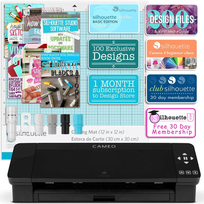 Silhouette Black Cameo 4 w/ 64 Oracal Vinyl Sheets, Tools, Guides