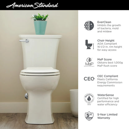 American Standard Edgemere 2-Piece 1.28 GPF Single Flush Right Height Elongated Toilet in White, Seat Not Included