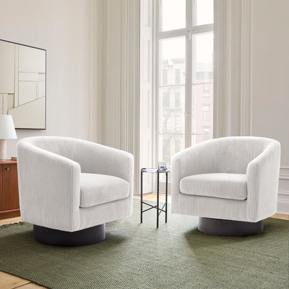 DREAMSIDEA Swivel Barrel Accent Chair for Living Room, Modern Upholstered Round Club Armchair-Cream