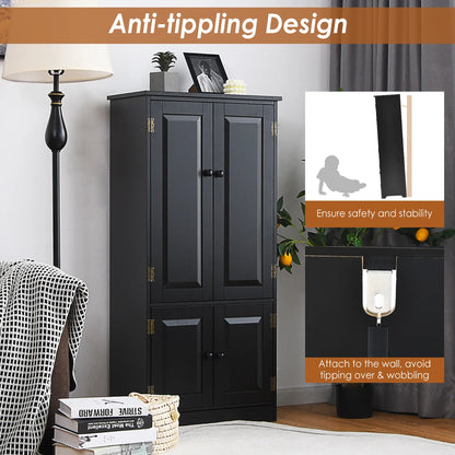 Costway Accent Floor Storage Cabinet W/ Adjustable Shelves Antique 2-Door Cream White
