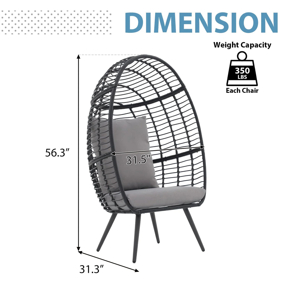 Indoor Outdoor Swing Egg Chair with Stand, Patio Foldable Grey Wicker Rattan Hanging Chair with Cushion, Light Gray