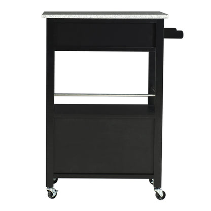 Linon Monett 2-Tier Mobile Serving Cart with Gray Granite Top, 27.75" Length, White