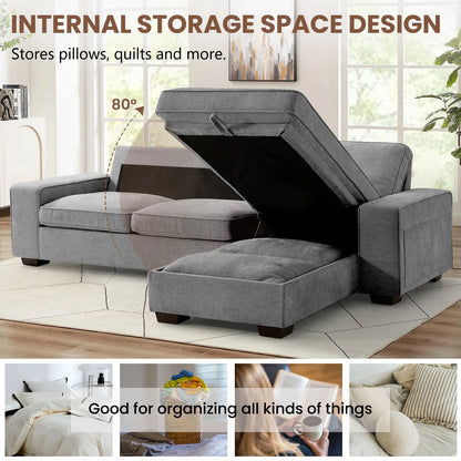 ASHOMELI 99'' Convertible Sectional Sofa,L Shaped Couch,Multi-Functional Reversible Sofa with USB and Type-C Charging Ports, Storage Space, Breathable Fabric