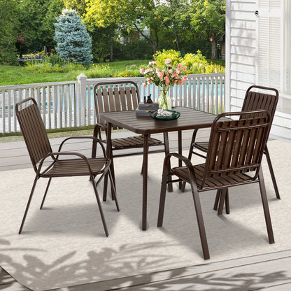 Seizeen 7-Piece Outdoor Table and Chairs, Patio Table Set with 6 Rattan Chairs, All-weather Outdoor Patio Dining Sets Rectangular Metal Table with Acacia Wood Top, Umbrella Hole, Gray