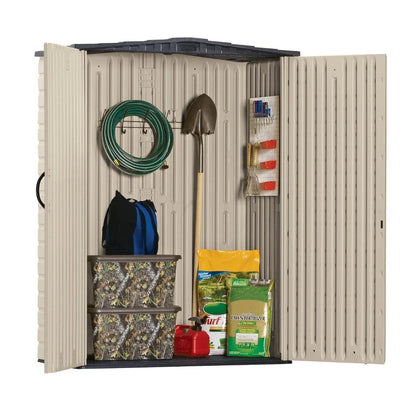 Rubbermaid Outdoor Medium Vertical Storage Shed, Resin, Beige, 72" H x 53.2" W x  57" L