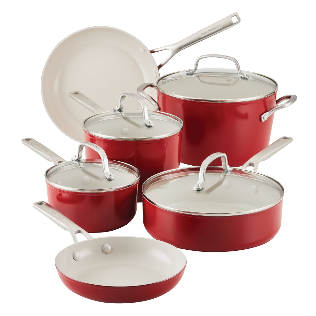 KitchenAid Hard Anodized 10 Pcs Ceramic Nonstick Cookware Pots and Pans Set, Oven Safe to 500��F, Pistachio