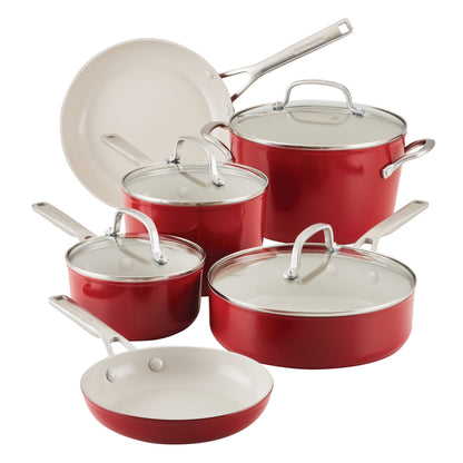 KitchenAid Hard Anodized 10 Pcs Ceramic Nonstick Cookware Pots and Pans Set, Oven Safe to 500��F, Pistachio