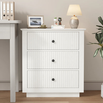 IDEALSOUL Nightstand Set of 2, 24" Wide End Table with Storage, Fluted Nightstand with USB Charging Station, Large 3 Drawers nightstand for Bedroom Living Room(2pc, White)