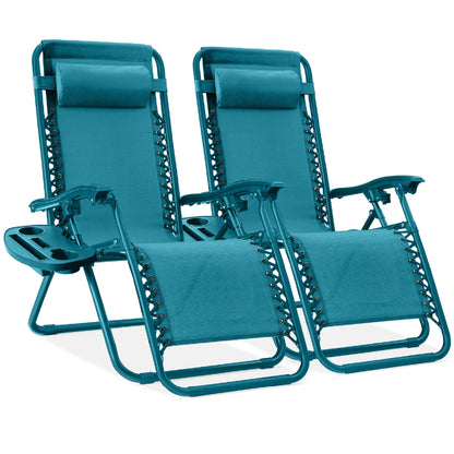 Best Choice Products Set of 2 Zero Gravity Lounge Chair Recliners for Patio, Pool w/ Cup Holder Tray - Gray